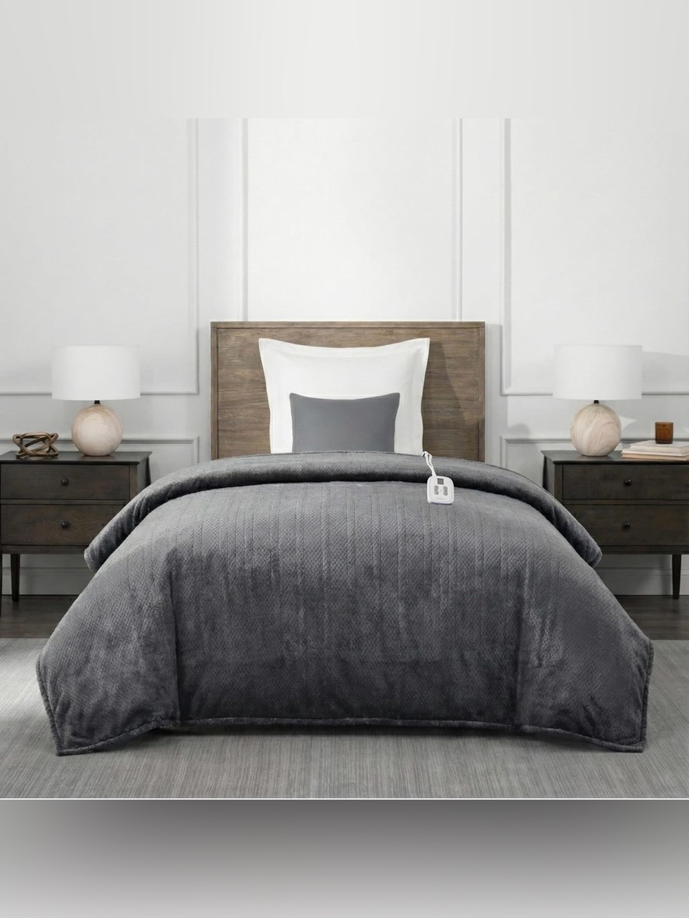 Brookstone Electric Heated Comfort Plush Herringbone Blanket w/ 10 Heat Settings